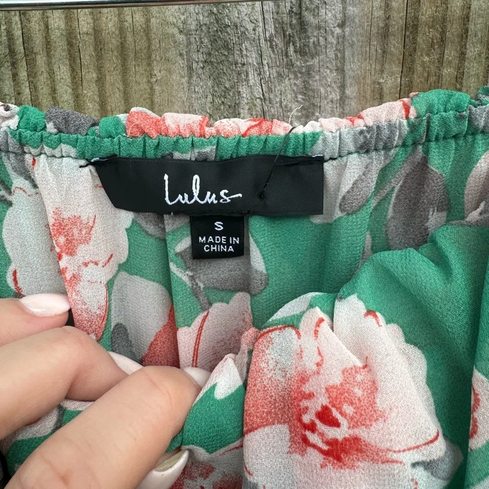 Lulu's Green Floral Off-Shoulder Maxi Dress - Picture 4 of 5